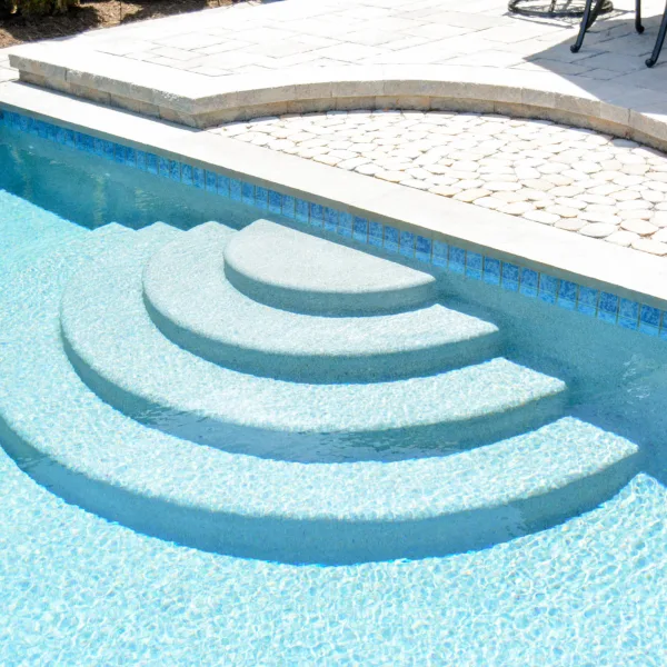 Backyard Pool with steps and stone patio