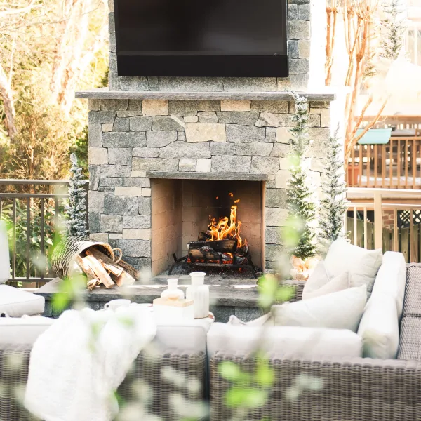 outdoor entertainment center and fireplace