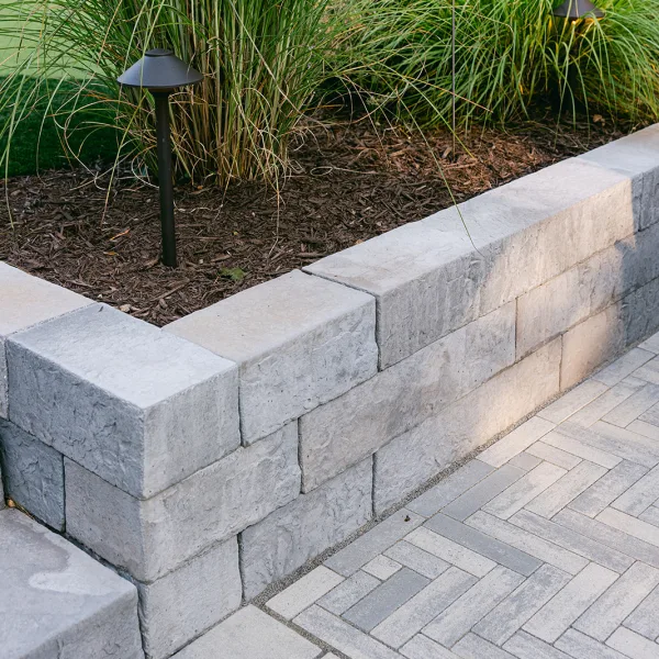 Retaining wall and ornamental grasses