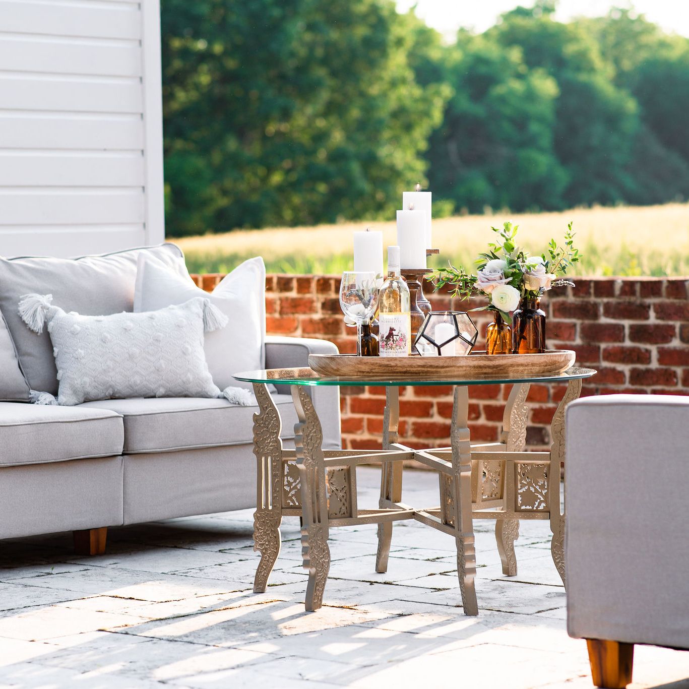 Lounge area on travertine patio