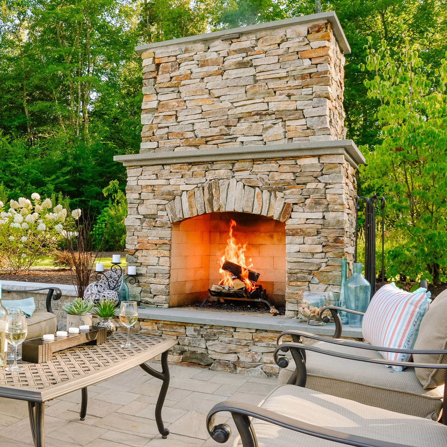 Large Outdoor, stacked veneer fire place