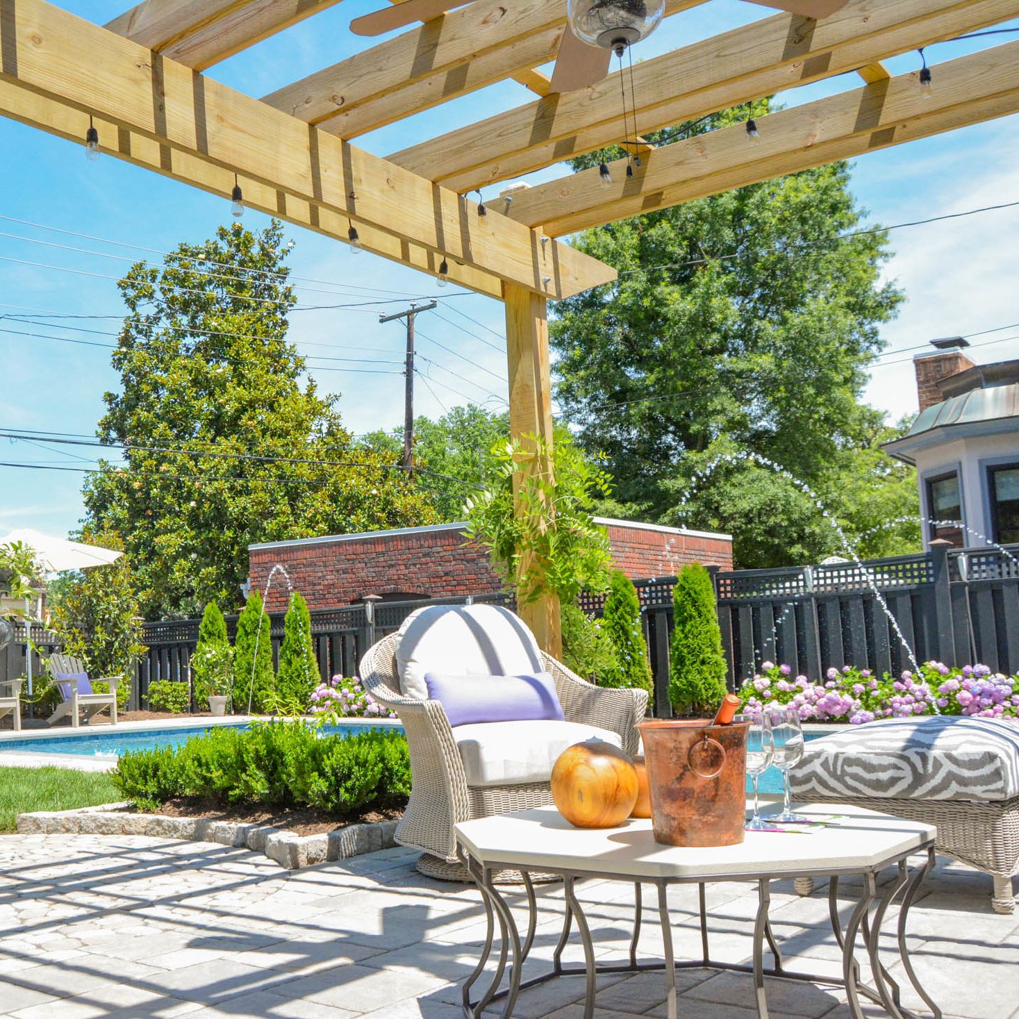 backyard Pergola over paver patio